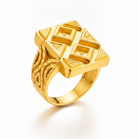 Royal Geometric Crest Statement Ring for Men