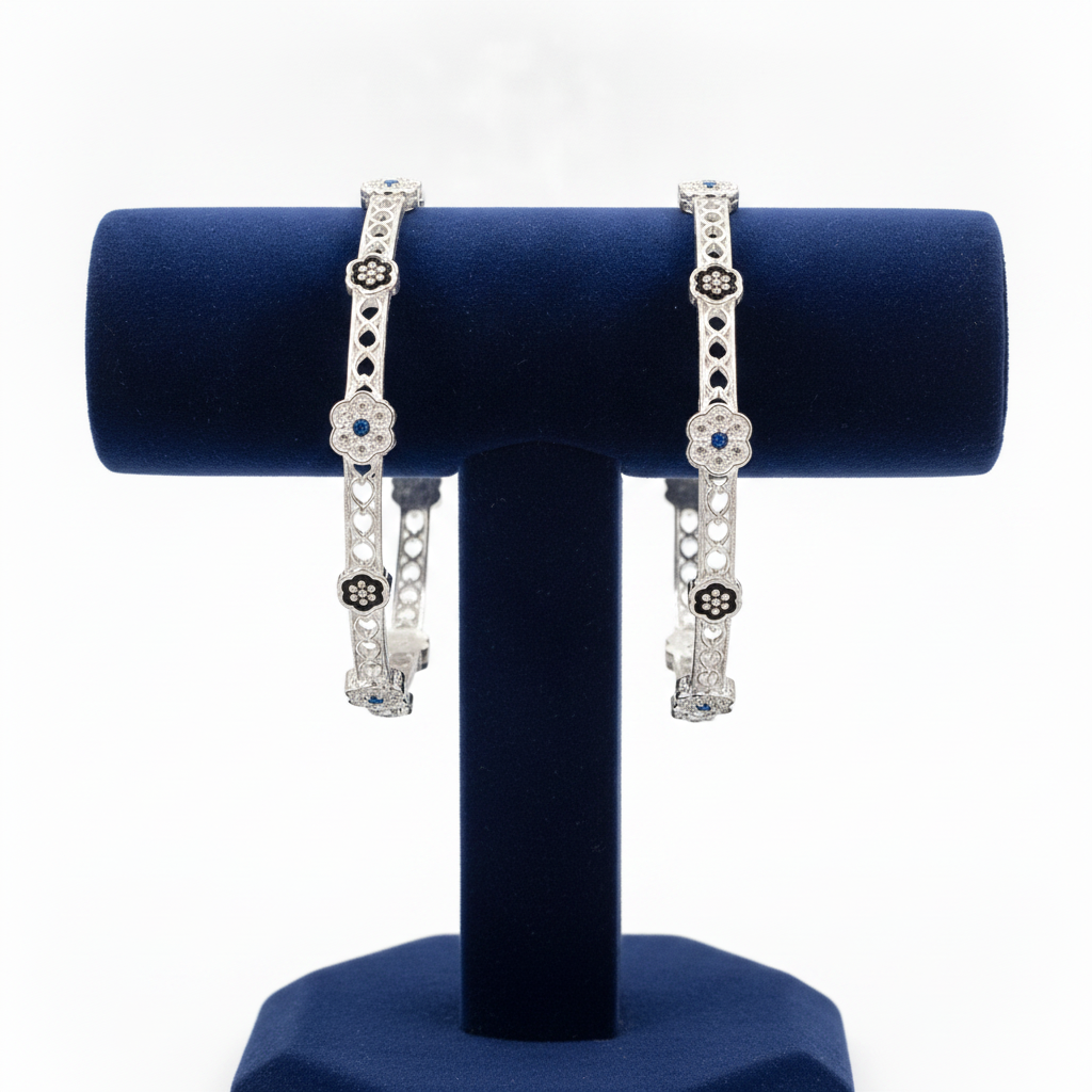 925 Silver Flower Pattern Bangles