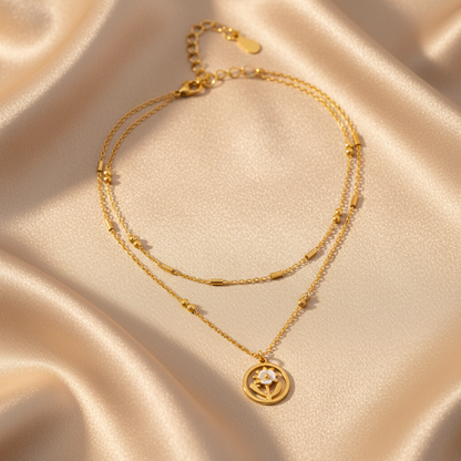 Golden Daisy Double Layer Necklace for Women