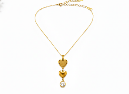 Golden Double Heart Crystal Pendant Necklace for Women
