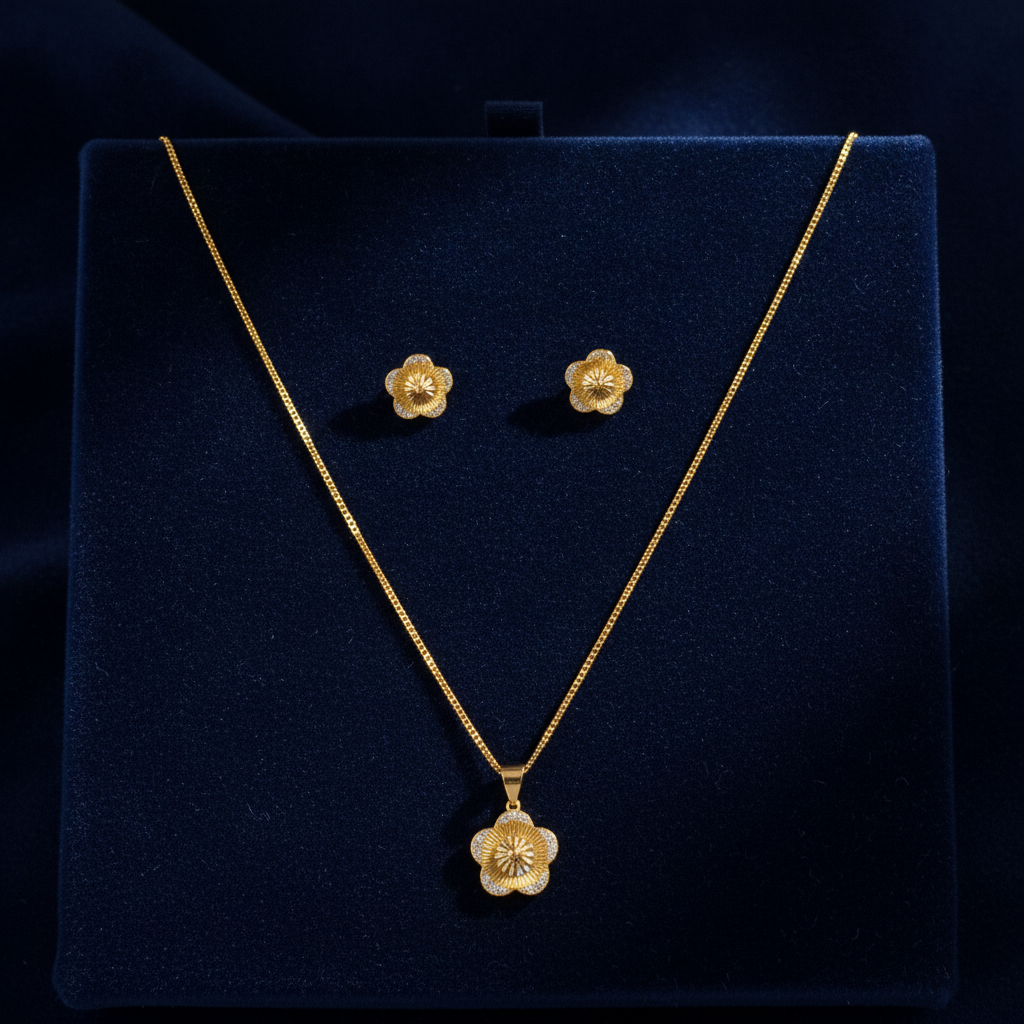 NUGOLD Floral Radiance Necklace & Earrings Set