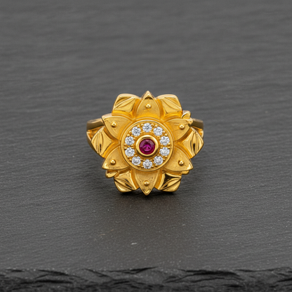 Royal Lotus Ruby & Crystal Statement Ring For Women