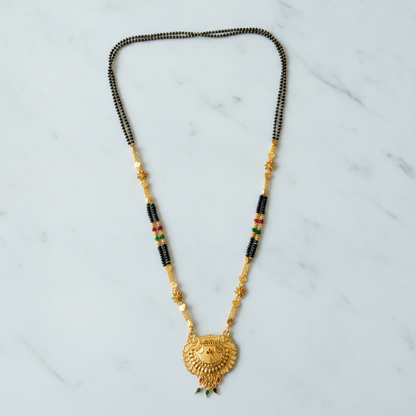 NUGOLD Royal Heritage Black Bead Mangalsutra with Antique Peacock Pendant