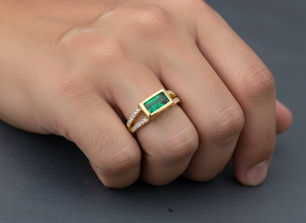 NuGold Emerald Royale Dual Band Adjustable Ring