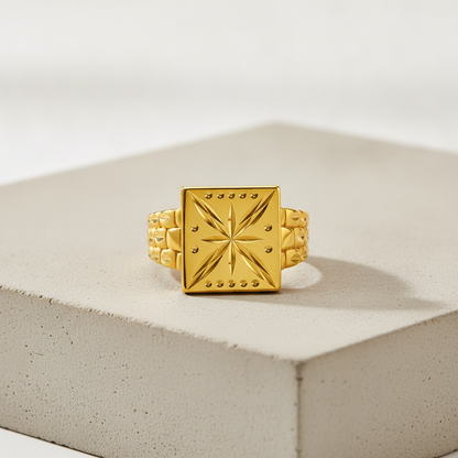 Regal Starburst Geometric Statement Ring for Men