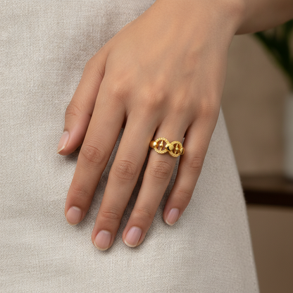 NUGOLD Elegant Twin Circle Heritage Adjustable Ring for Women