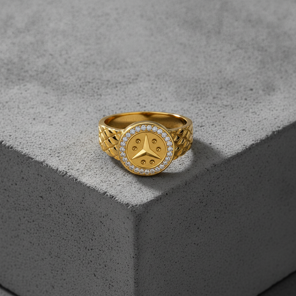 Elegant Crystal CZ Round Emblem Ring for Men