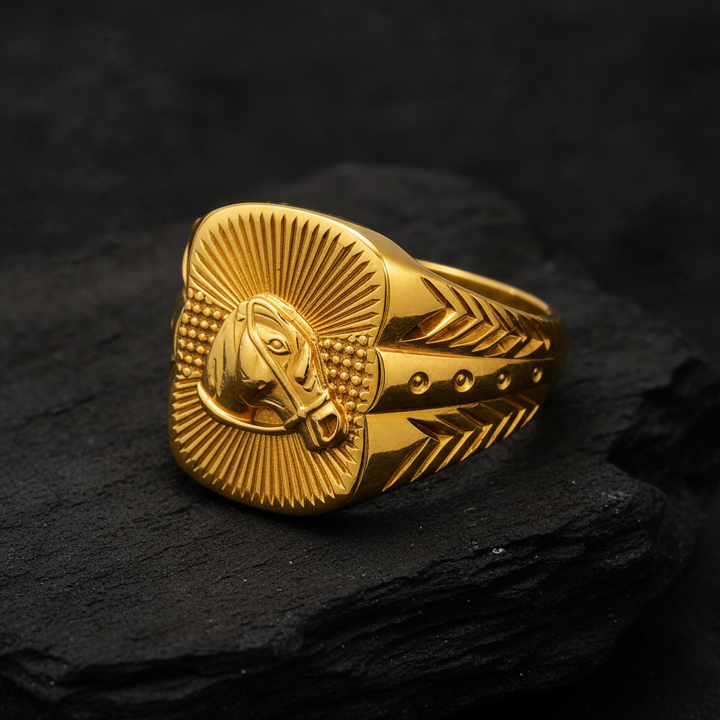 Royal Equestrian Crest Heritage Statement Ring for Men