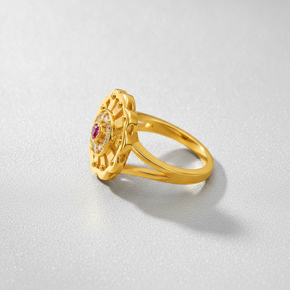Regal Ruby Blossom Halo Statement Ring