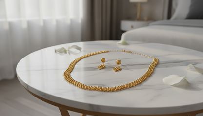 NUGOLD Premium Gold Beaded Choker Necklace Set with Matching Earrings