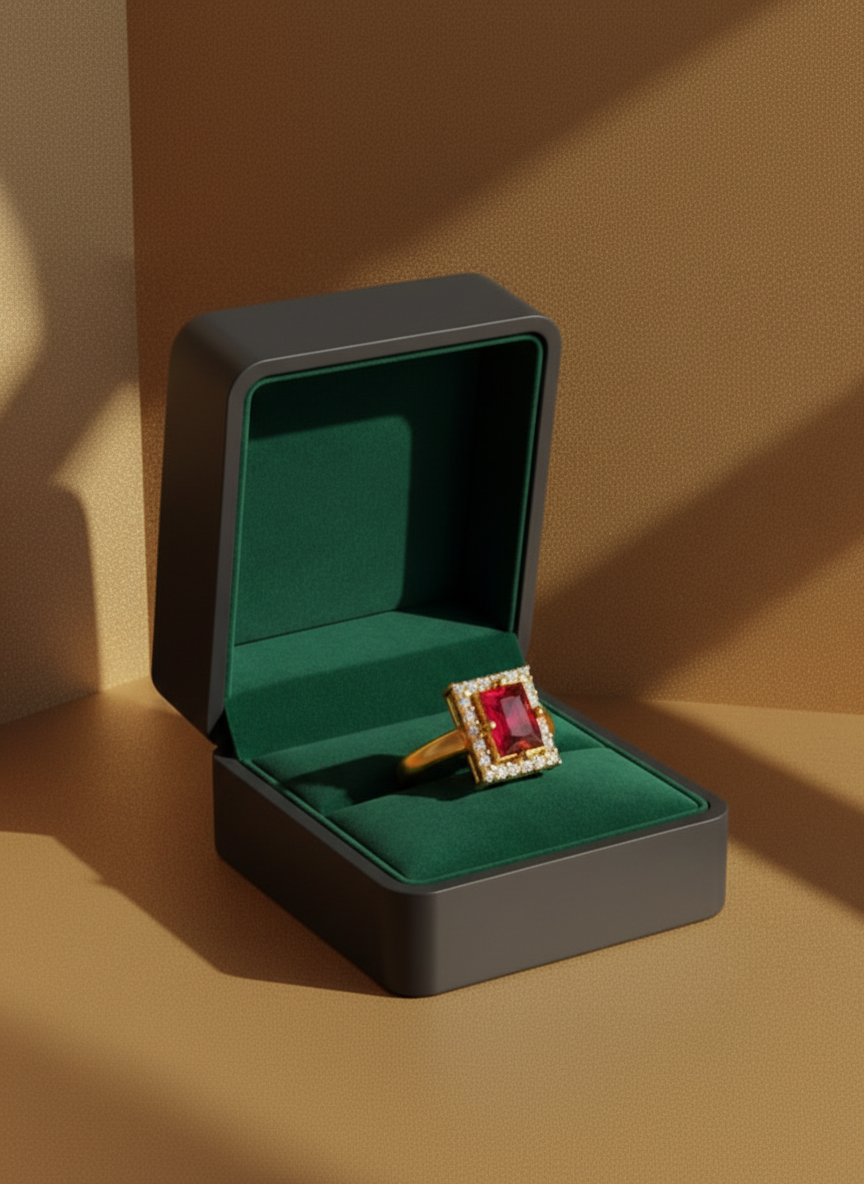 NuGold Ruby Royale Halo Ring