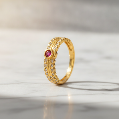 Regal Crimson Halo Statement Ring