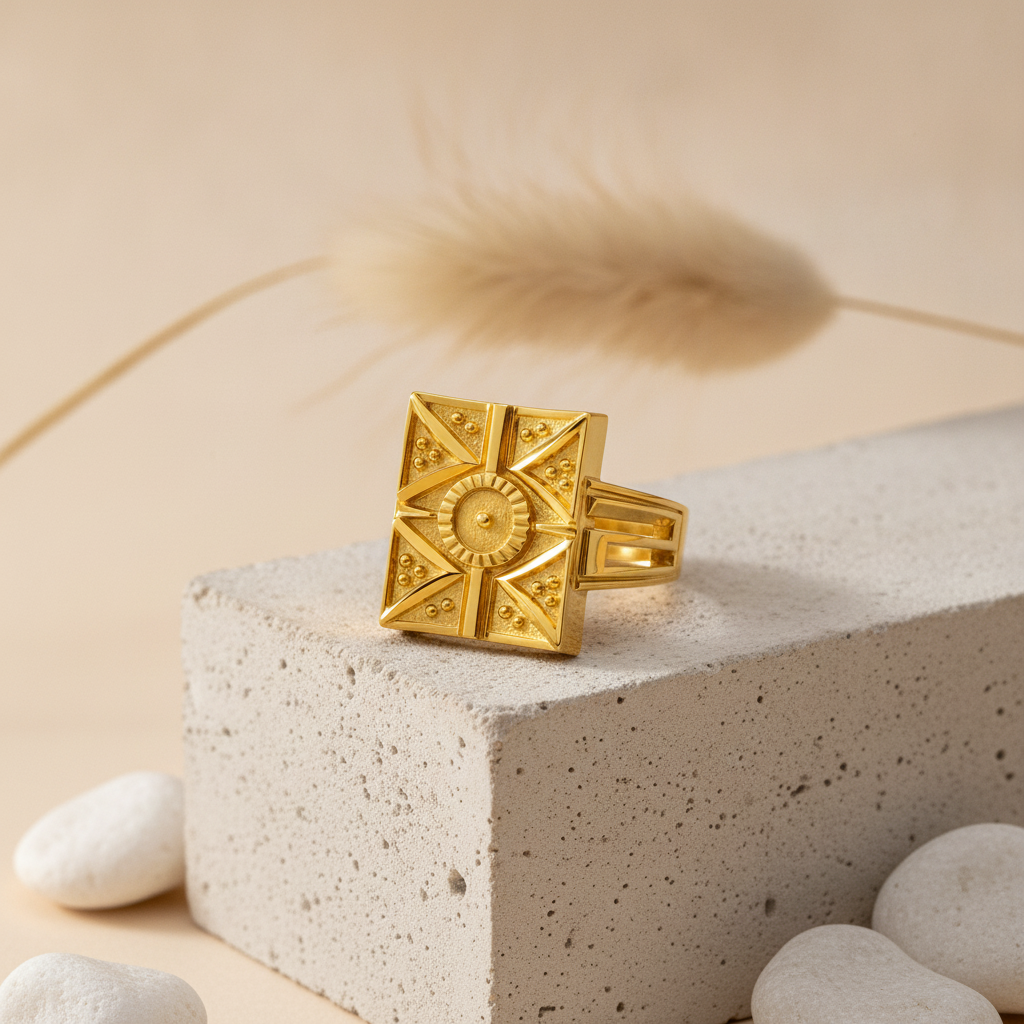 Regal Geometric Medallion Statement Ring for Men