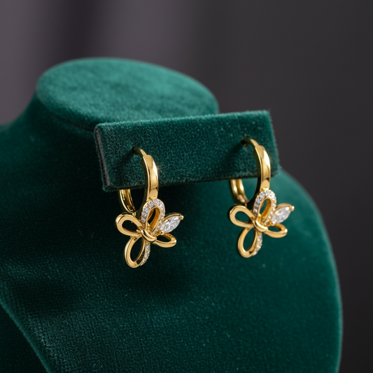 NuGold Butterfly Charm Crystal Gold-Toned Hoop Earrings for Women