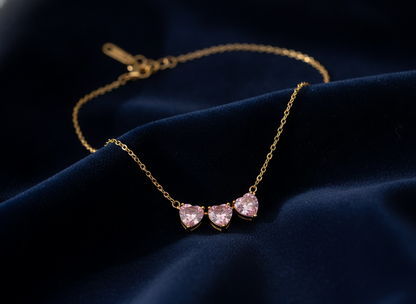 NUGOLD Triple Pink Heart Crystal Necklace for Women & Girls