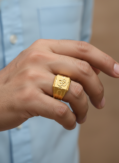 NuGold Divine Om Classic Gold Signet Ring for Men