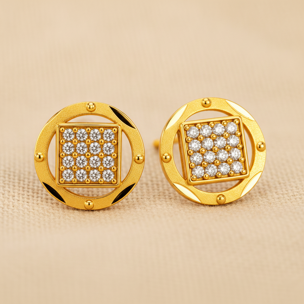 Imperial Square Sparkle Crest Stud Earrings for Women