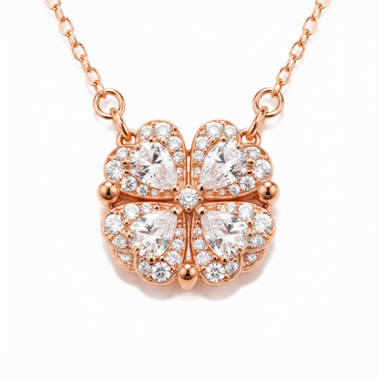 Heart-Shaped Crystal Clover Pendant Necklace