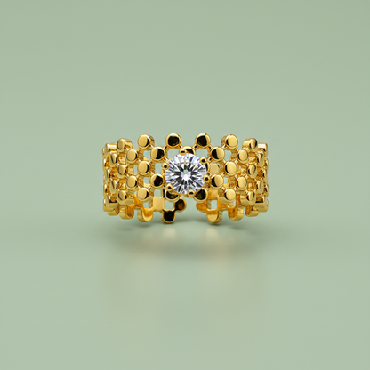 Chic Anti-Tarnish Lattice Pattern Ring with CZ Stone