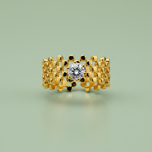 Chic Anti-Tarnish Lattice Pattern Ring with CZ Stone