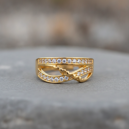 Regal Heartline Wave Sparkle Statement Ring for Women