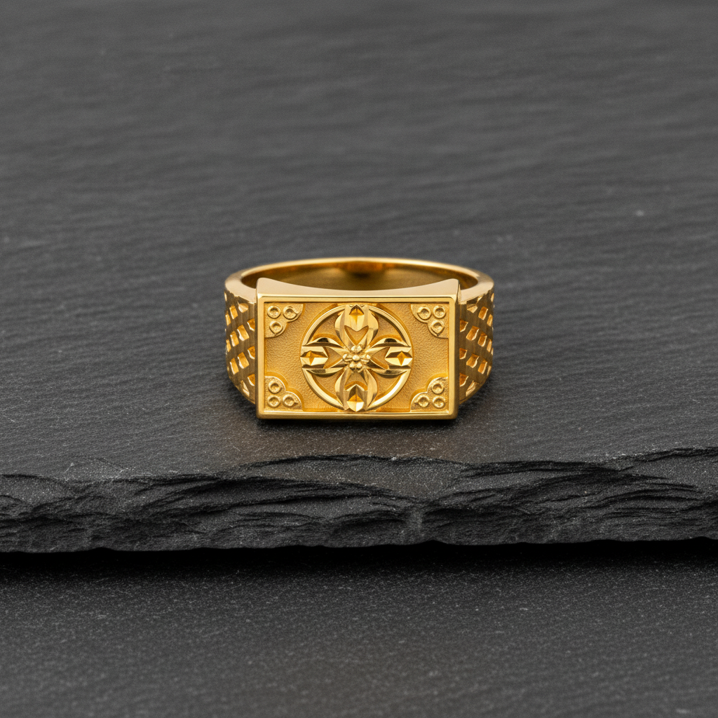 Regal Floral Emblem Heritage Signet Ring for Men
