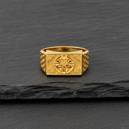 Regal Floral Emblem Heritage Signet Ring for Men