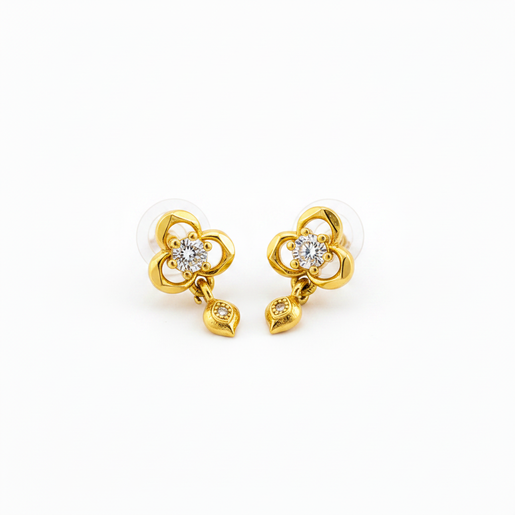 NuGold Clover Crystal Drop Gold-Toned Stud Earrings for Women