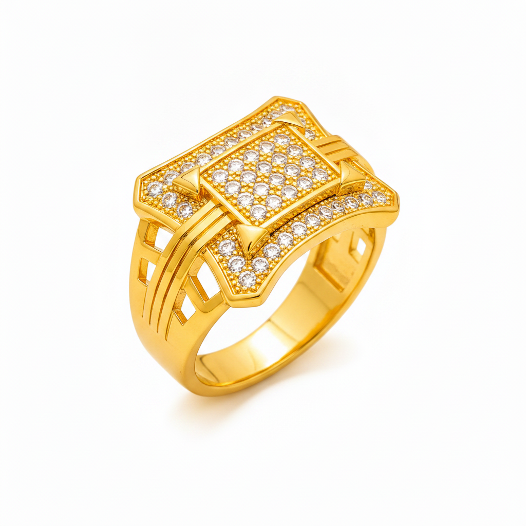 Imperial Geometric Crystal Crown Statement Ring for Men