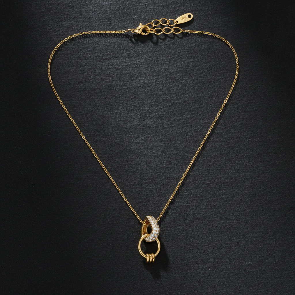 Golden Crystal Link Pendant Necklace for Women