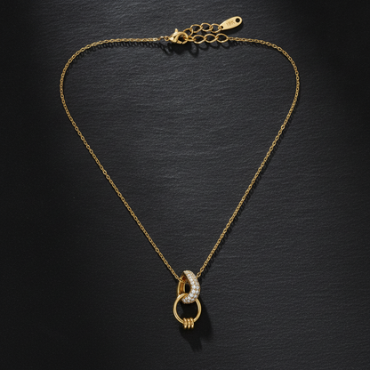 Golden Crystal Link Pendant Necklace for Women
