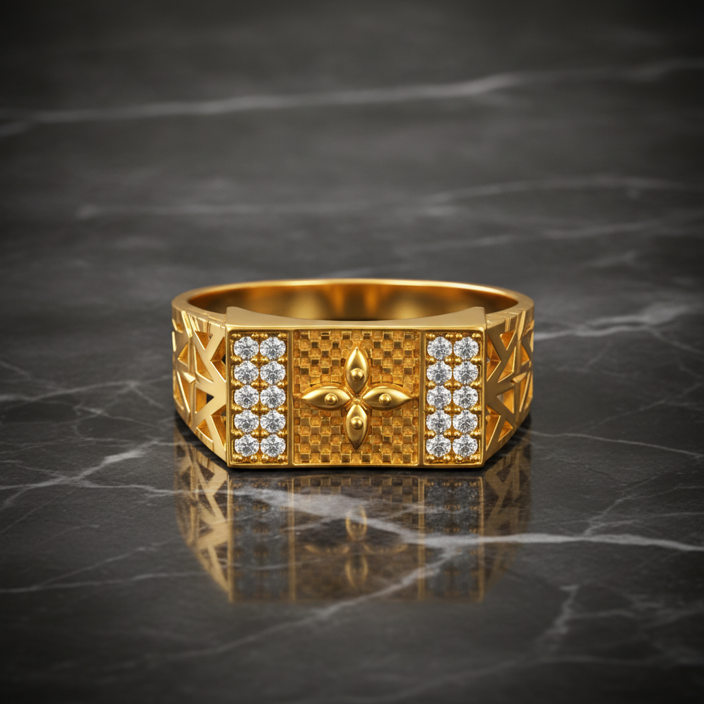 Royal Crystal Floral Crest Statement Ring for Men