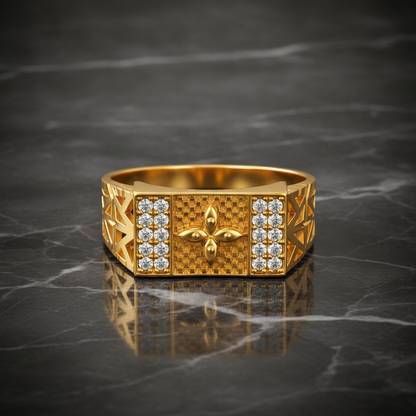 Royal Crystal Floral Crest Statement Ring for Men