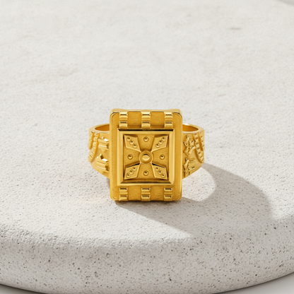 Royal Chakra Heritage Square Gold Statement Ring for Men