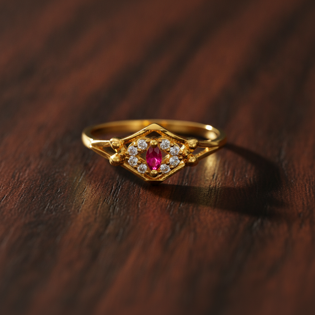 Royal Ruby Marquise Halo CZ Designer Ring