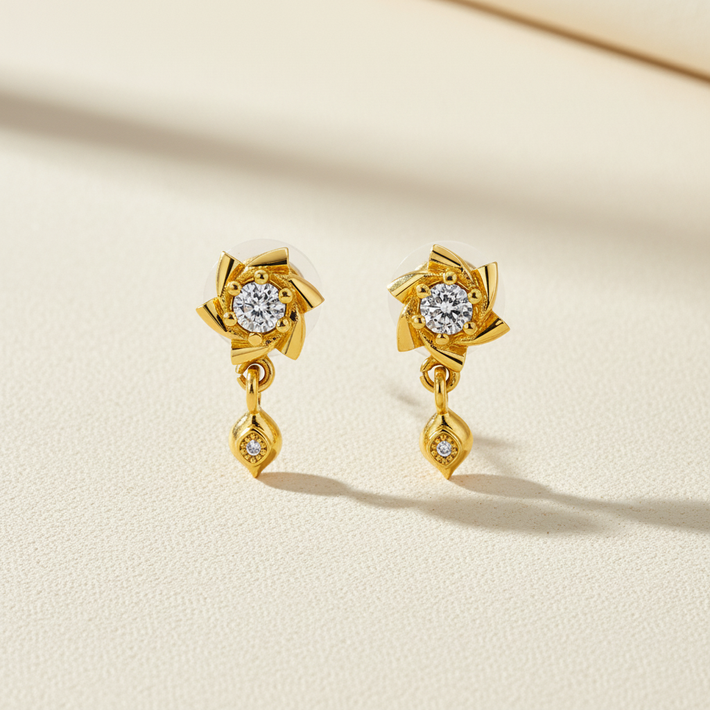 NuGold Twinkle Bloom Crystal Drop Earrings