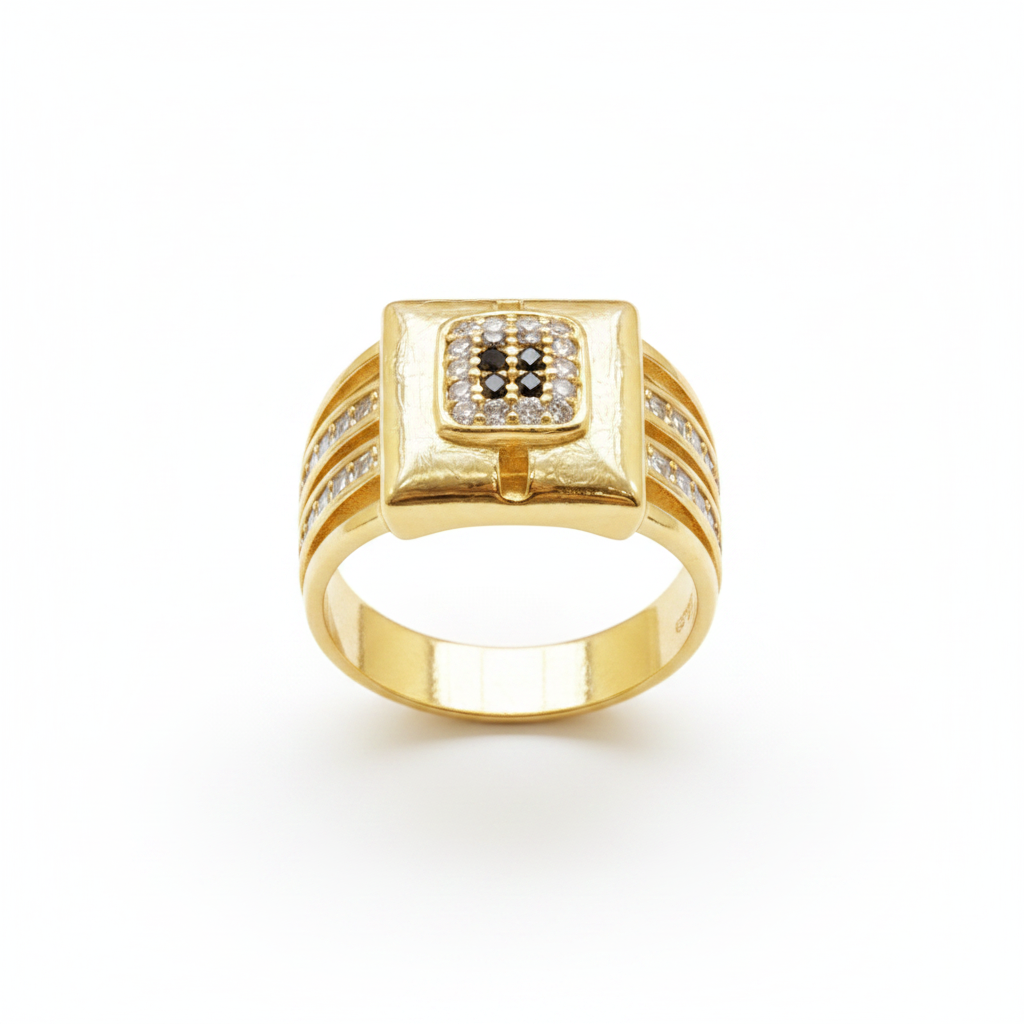 NuGold Royale Black Diamond Signet Ring