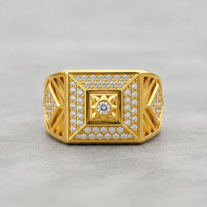Elegant Crystal CZ Geometric Statement Ring for Men