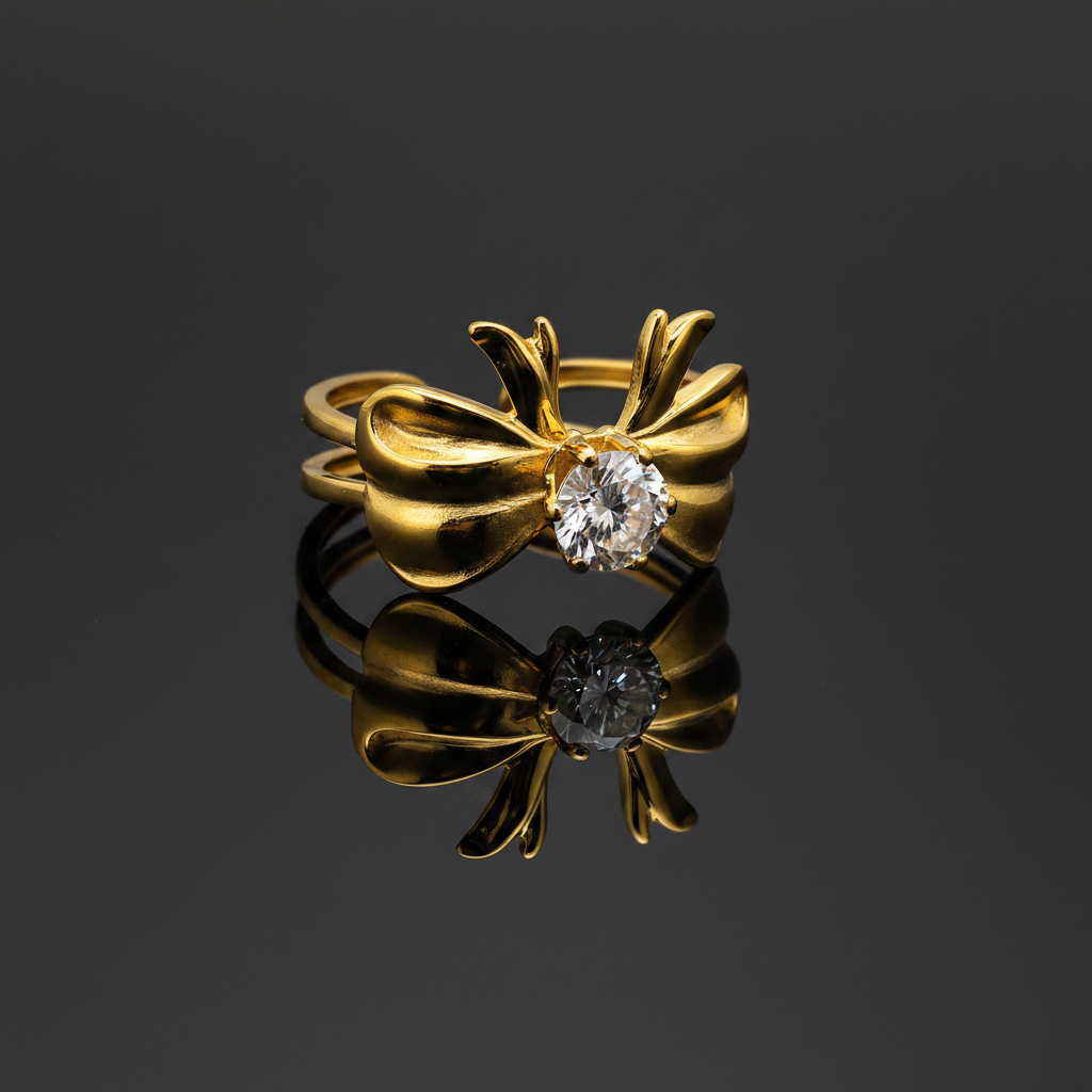 Elegant Anti-Tarnish Bow Design Ring with CZ Stone