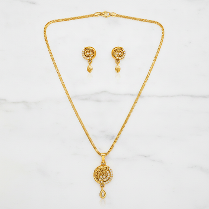 Elegant Paisley CZ Pendant Necklace & Matching Drop Earrings Set for Women
