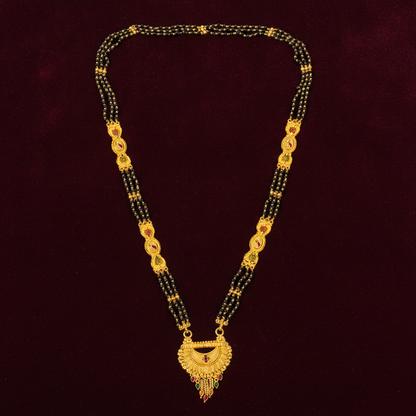 Traditional Mangalsutra Necklace with Red & Green Stone Pendant
