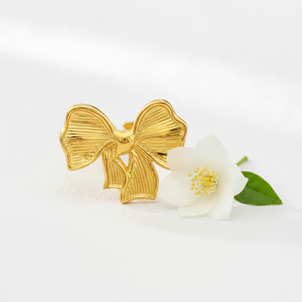 NUGOLD Adjustable Ribbon Bow Ring for Women & Girls