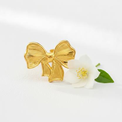 NUGOLD Adjustable Ribbon Bow Ring for Women & Girls