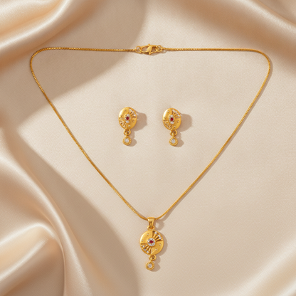 Radiant Ruby Halo Pendant Necklace Set