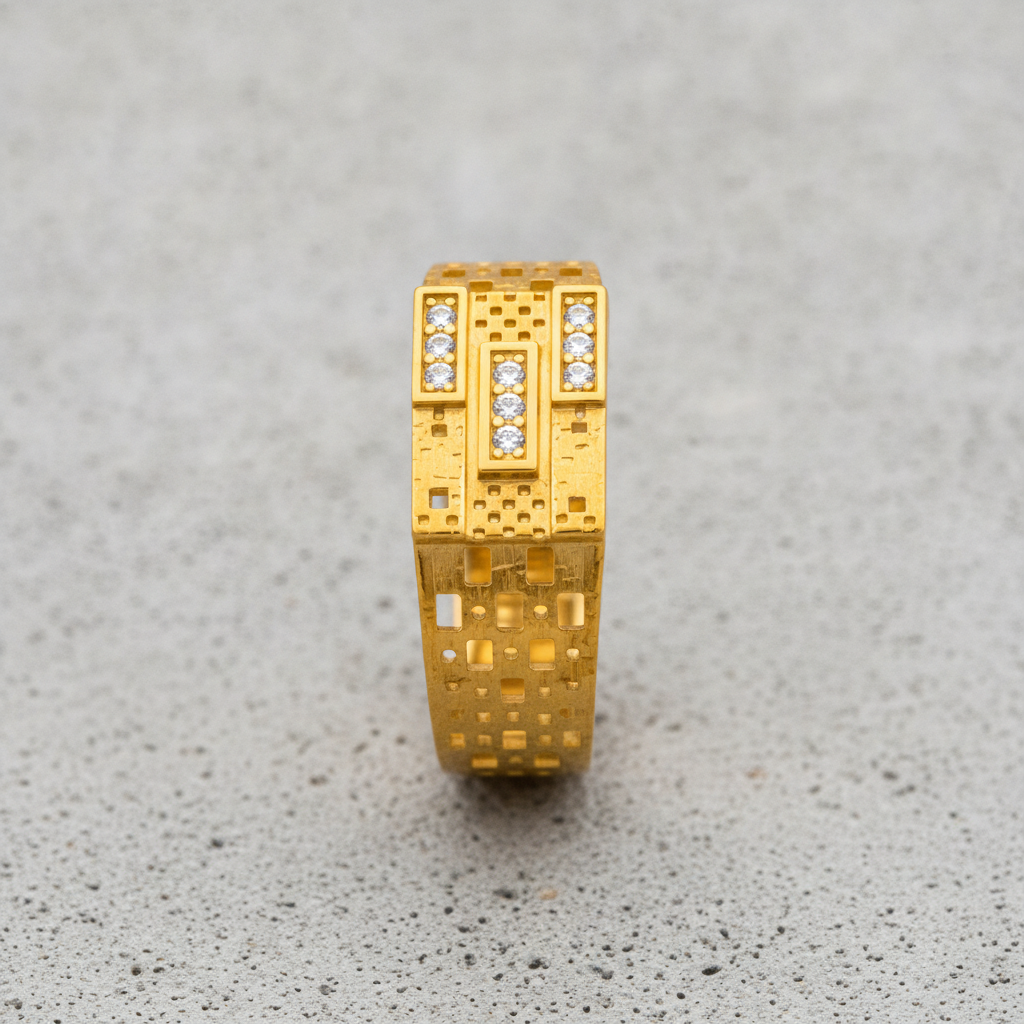 Royal Triple-Bar Crystal Grid Statement Ring for Men