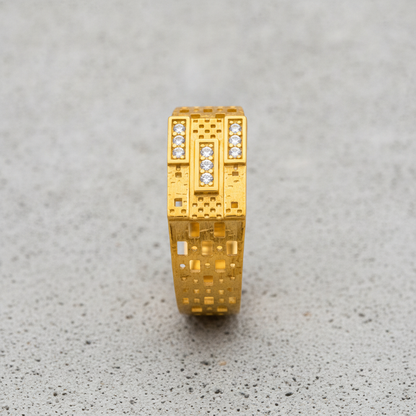 Royal Triple-Bar Crystal Grid Statement Ring for Men