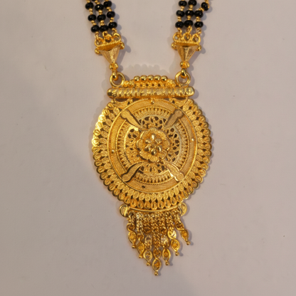 Designer Black Bead Mangalsutra with Heritage Round Pendant for Women
