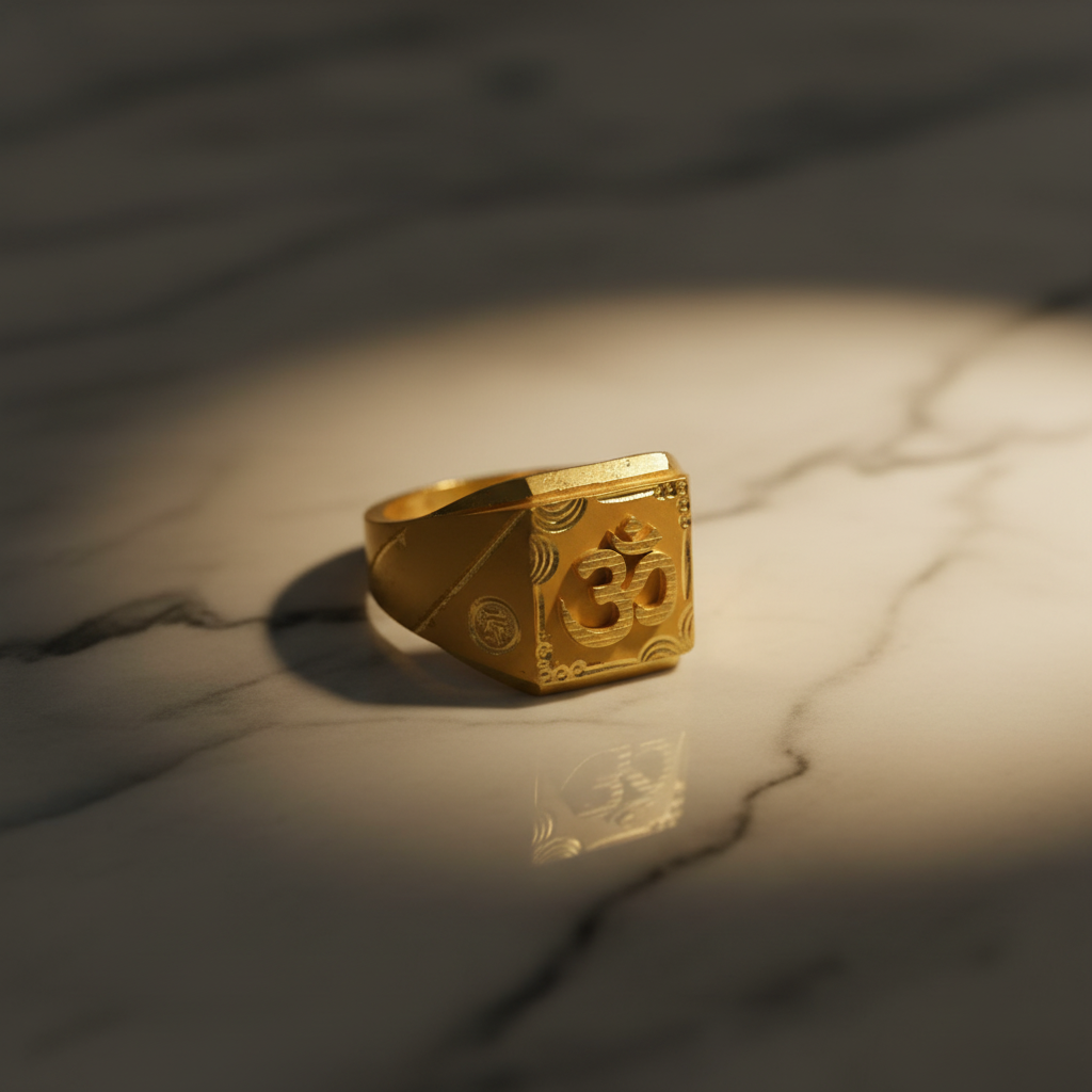 NuGold Divine Om Heritage Gold Signet Ring for Men