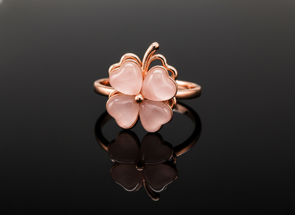 Rose Gold Clover Flower Ring for Women