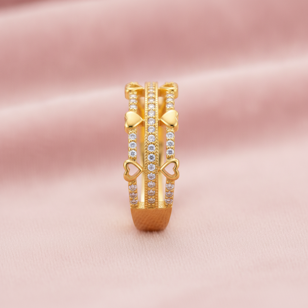 Regal Triple-Line Heart Harmony Sparkle Ring for Women